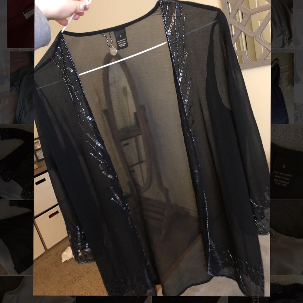 BKE Boutique sheer cardigan with rhinestones